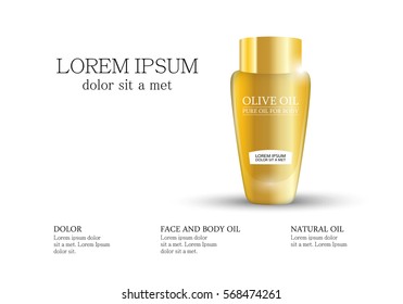 Cosmetic bottle isolated on white,vector illustration.Premium ads,translucent sprayer.Bright background with liquid drip.Closeup color container and toner.Realistic 3D for web site and poster