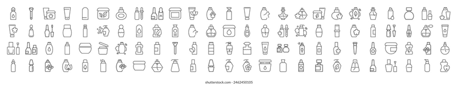 Cosmetic Bottle Line Icon Set. Perfect for design, infographics, web sites, apps. 