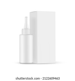 Cosmetic Bottle with Long Tip Cap and Paper Packaging Box. Vector Illustration