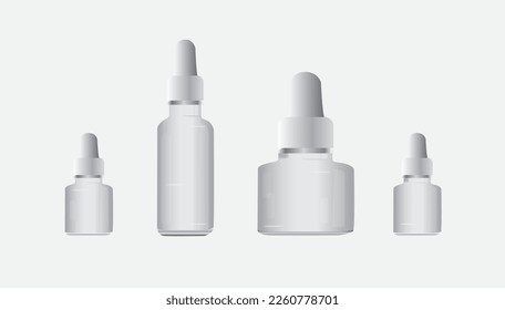 Cosmetic bottle mockup. Cosmetic product package. Pump container collection. Cosmetic essence spray, luxury hygiene collection. body spa lotion, white plastic template.