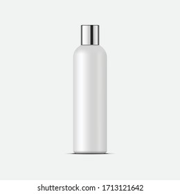 cosmetic bottle mockup with silver cap. realistic vector illustration
