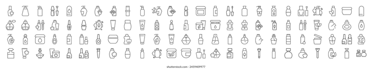 Cosmetic Bottle Monoline Icons. Perfect for design, infographics, web sites, apps