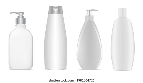 Cosmetic bottle package mockup. Cosmetic product container, skin care cream tube, hair lotion, shampoo jar sample mock up, 3d design templateRealistic balm conditioner dispenser bottle
