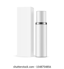 Cosmetic bottle with packaging box isolated on white background. Vector illustration