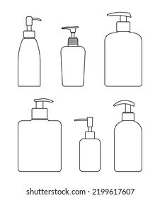 Cosmetic bottle pomp vector illustration. Beauty, bath, medicine and self care concept. shampoo, lotion, soap or cream bottle simple line art icon set for beauty store, spa, social media