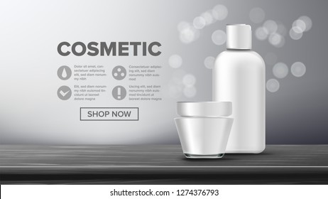 Cosmetic Bottle Product Vector. Female Hygiene. Exhibition Brochure. Product Branding Design. Container, Tube. 3D Mockup Realistic Illustration