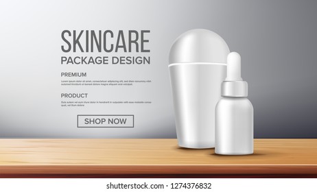 Cosmetic Bottle Product Vector. Promotion Element. Skin Care. Marketing Ads. Facial Care. 3D Mockup Realistic Illustration