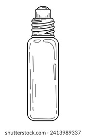 Cosmetic bottle with roller sketch. Hand drawn line art illustration.