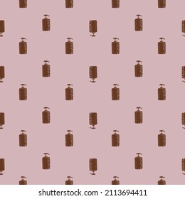 Kosmetisches Flaschennahtloses Muster. Kosmetikprodukte, Hintergrund. Wiederholte Textur im Doodle-Stil für Stoff, Wickelpapier, Tapete, Gewebe. Vektorgrafik.