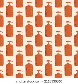 Cosmetic bottle seamless pattern. cosmetics toiletries background. Repeated texture in doodle style for fabric, wrapping paper, wallpaper, tissue. Vector illustration.