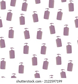 Cosmetic bottle seamless pattern. cosmetics toiletries background. Repeated texture in doodle style for fabric, wrapping paper, wallpaper, tissue. Vector illustration.