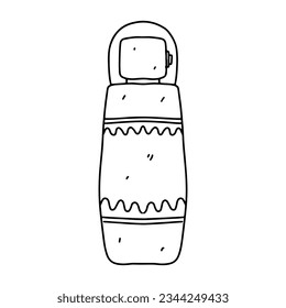 Cosmetic bottle for self care routine. Hand drawn doodle style. Vector illustration isolated on white. Coloring page.
