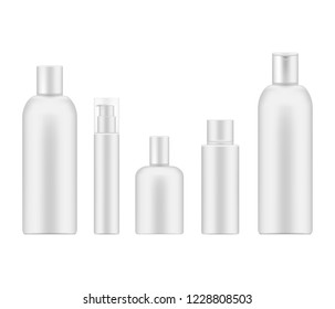 Cosmetic bottle set, realistic mockup. Beauty skin care product packaging containers isolated on white background, vector mock-up.