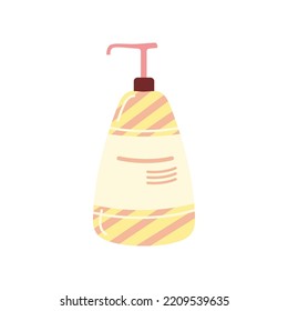 Cosmetic bottle of shampoo, gel, conditioner. Hand drawn cosmetics container in cartoon style. Cute vector illustration isolated on white background.