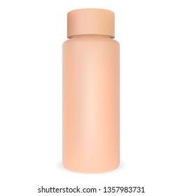 Cosmetic Bottle Tubular Mockup. 3d Round Jar Pack. Cylinder Shampoo Package. Beige Cosmo Container Design. Soft Surface Water Tube. Empty Gel Liquid Packaging. Hair Care Milk.