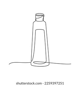 Cosmetic bottle vector. One line continuous drawing illustration. Hand drawn linear silhouette icon. Medical, beauty, skin care product, balm, body lotion, liquid soap, shampoo, shower gel, serum.