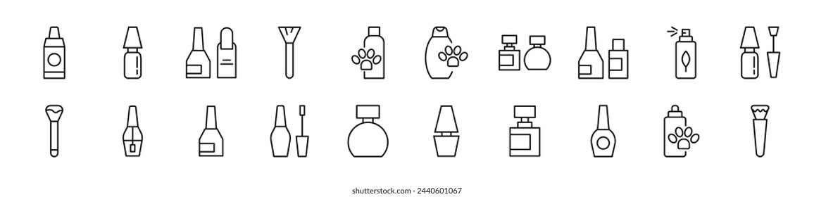 Cosmetic Bottle Vector Pictograms Drawn with Thin Line. Editable stroke. Simple linear illustration for web sites, newspapers, articles book