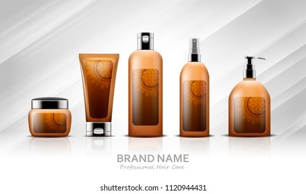 Cosmetic bottles of diffrent products for hair care