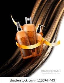 Cosmetic bottles of diffrent products for hair care