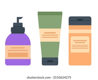 Kosmetikflaschen einzeln, flach eingestellt. Illustrationselement für Vektorgrafik