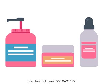 Garrafas cosméticas conjunto plano isolado. Elemento de ilustração de design gráfico vetorial