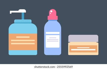 Cosmetic bottles isolated flat set. Vector graphic design illustration element