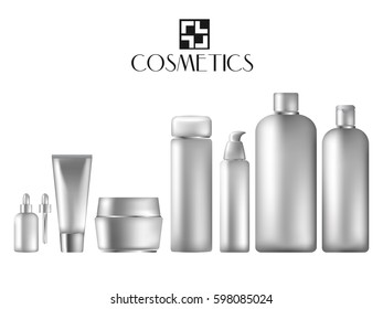 Cosmetic bottles mokeup isolate on white backgroun. Premium realistic cosmetic bottles. Vector illustration.