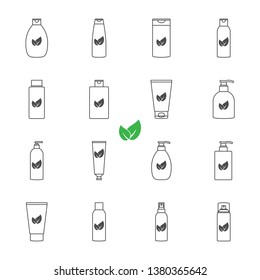 Cosmetic bottles organic products set of vector icons outline style