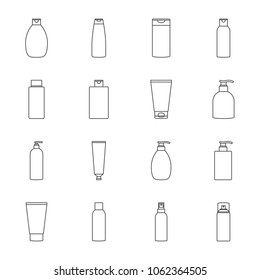 Cosmetic bottles set of vector icons outline style