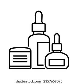 Cosmetic bottles: thin monochrome line. Cosmetic vector icons. Beauty, tools, face creams, serums, lotions skin care