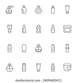 Conjunto de iconos de la línea de vectores de botellas estéticas. Perfecto para el diseño, infografías, sitios web, aplicaciones