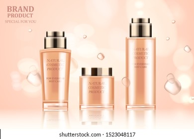 Cosmetic bottles vector set. 3d realistic illustration.