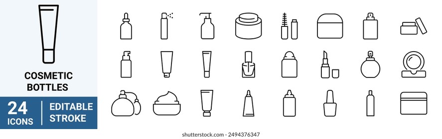 Kosmetikflaschen Web Line Icons. Kosmetik, Beauty, Make-up, Deodorant, Lotion