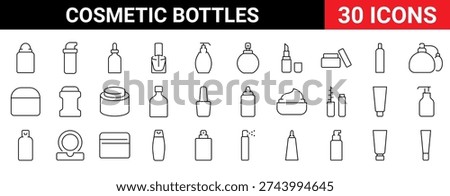 Cosmetic bottles web line icons. cosmetic, beauty, makeup, deodorant, lotion