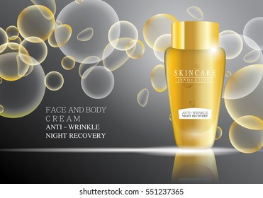 Cosmetic bottle,vector.Premium ads,translucent sprayer bottle.Isolated on bright background with liquid drip.Closeup color container and toner.Realistic 3D illustration for web site and poster