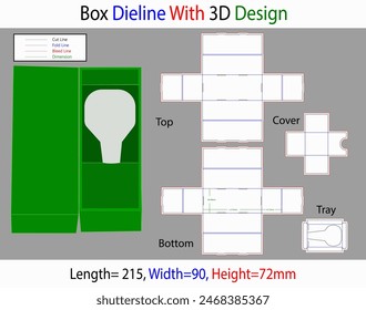 Cosmetic Box 215x90x72mm Dieline Template With 3D Design. Editable Vector File