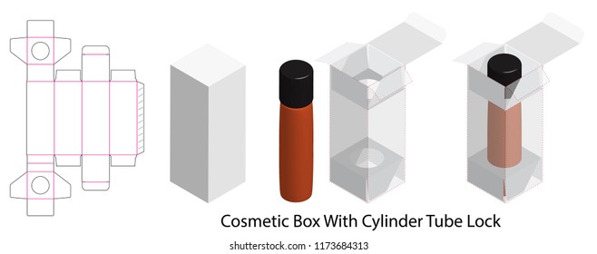 cosmetic box with bottle tube lock dieline