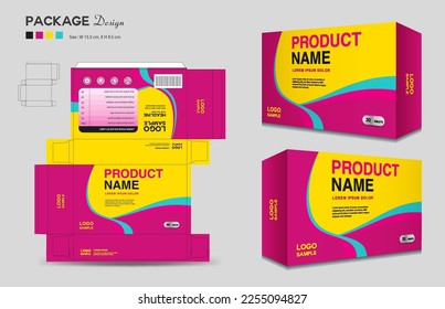 Cosmetic box design, Medical Package design template, Supplements Box Packaging design, Label design, healthcare label, packaging creative idea vector, box outline, 3d box realistic mock-up, vector