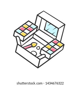 Cosmetic box, tool kit color icon. Feminine fashion accessory isolated vector illustration. Professional makeup artist equipment. Compact bag, case with eyeshadow palette and powder brush