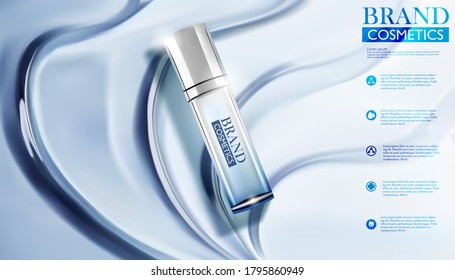 Cosmetic brand product with  Blue Water Ripples. Realistic Cosmetic vector illustration.