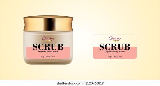 Cosmetic brand template. Vector packaging. Body care products. Oil, lotion, cream. Realistic bottle mock up set. Isolated pack on white background. scrub