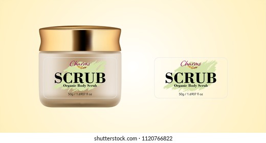 Cosmetic brand template. Vector packaging. Body care products. Oil, lotion, cream. Realistic bottle mock up set. Isolated pack on white background. scrub