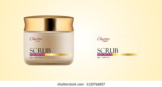 Cosmetic brand template. Vector packaging. Body care products. Oil, lotion, cream. Realistic bottle mock up set. Isolated pack on white background. scrub