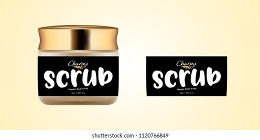 Cosmetic brand template. Vector packaging. Body care products. Oil, lotion, cream. Realistic bottle mock up set. Isolated pack on white background. scrub