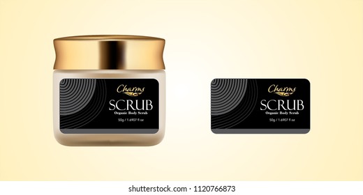 Cosmetic brand template. Vector packaging. Body care products. Oil, lotion, cream. Realistic bottle mock up set. Isolated pack on white background. scrub