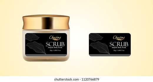 Cosmetic brand template. Vector packaging. Body care products. Oil, lotion, cream. Realistic bottle mock up set. Isolated pack on white background. scrub
