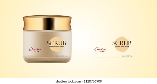 Cosmetic brand template. Vector packaging. Body care products. Oil, lotion, cream. Realistic bottle mock up set. Isolated pack on white background. scrub