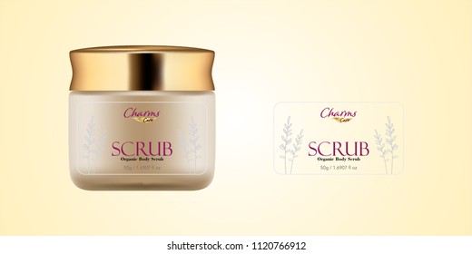 Cosmetic brand template. Vector packaging. Body care products. Oil, lotion, cream. Realistic bottle mock up set. Isolated pack on white background. scrub