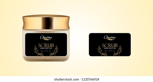 Cosmetic brand template. Vector packaging. Body care products. Oil, lotion, cream. Realistic bottle mock up set. Isolated pack on white background. scrub