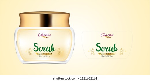 Cosmetic brand template. Vector packaging. Body care products. Oil, lotion, cream. Realistic bottle mock up set. Isolated pack on white background. scrub